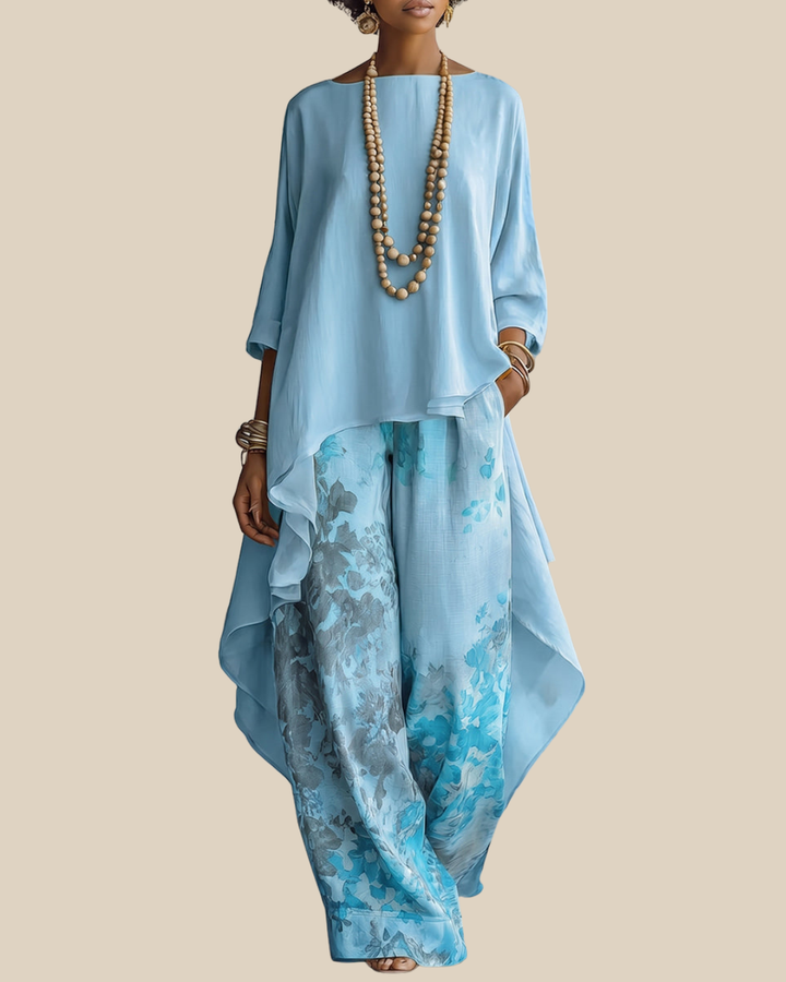 Anwyn - Set aus mehrlagigem Chiffon-Top und Hose mit weitem Bein