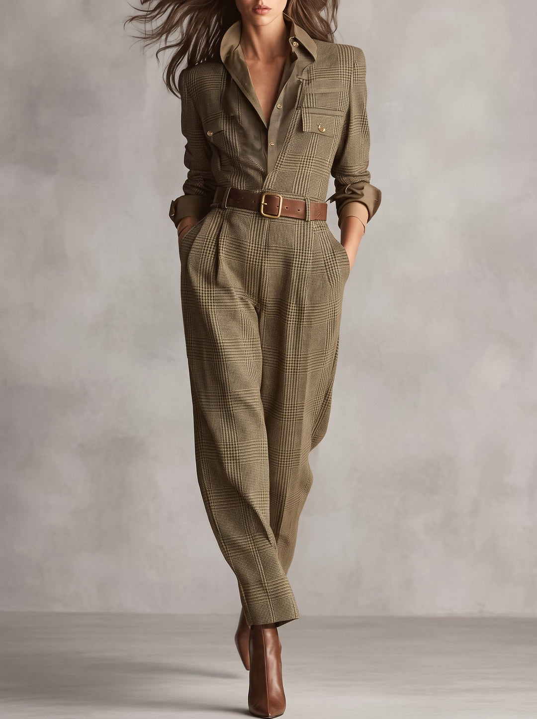 Eulie - Karo-Jumpsuit mit Gürtel