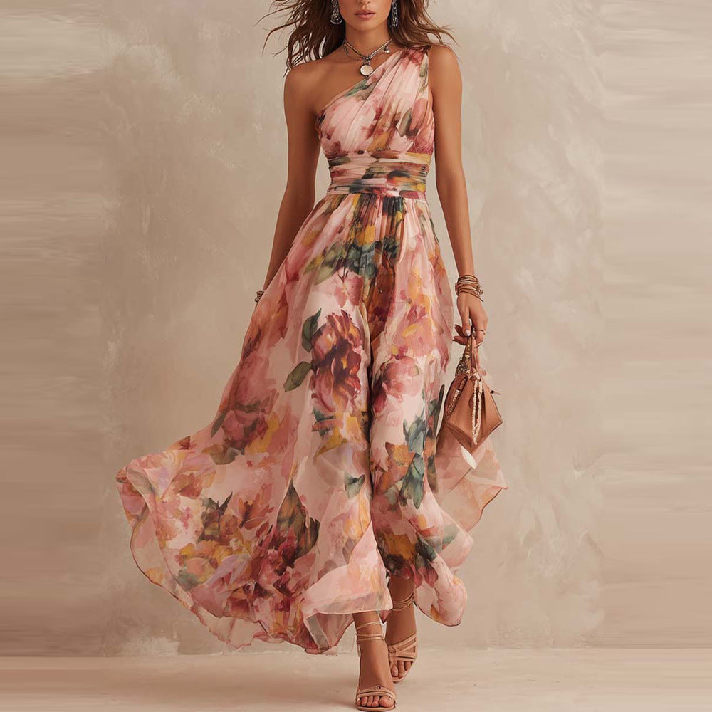 Alisa - Zartes One-Shoulder-Maxikleid mit floralem Muster