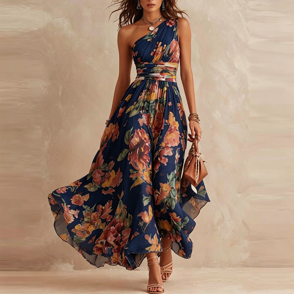 Alisa - Zartes One-Shoulder-Maxikleid mit floralem Muster