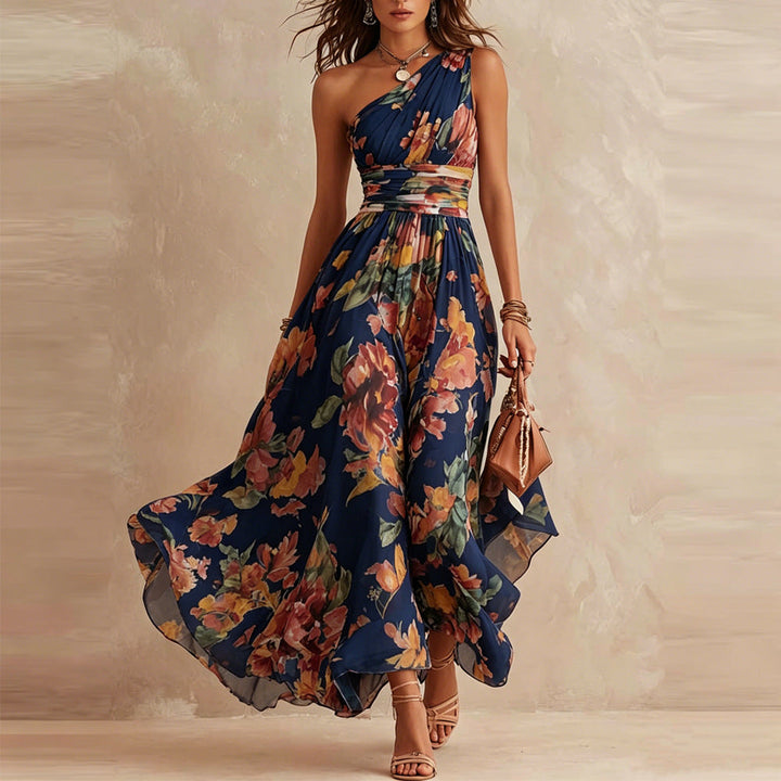 Alisa - Zartes One-Shoulder-Maxikleid mit floralem Muster
