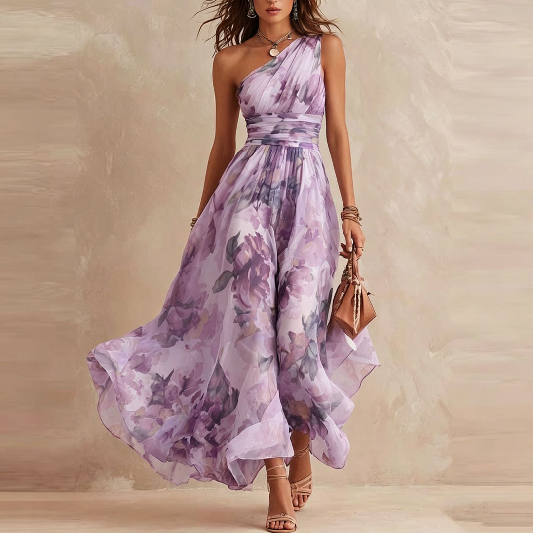 Alisa - Zartes One-Shoulder-Maxikleid mit floralem Muster