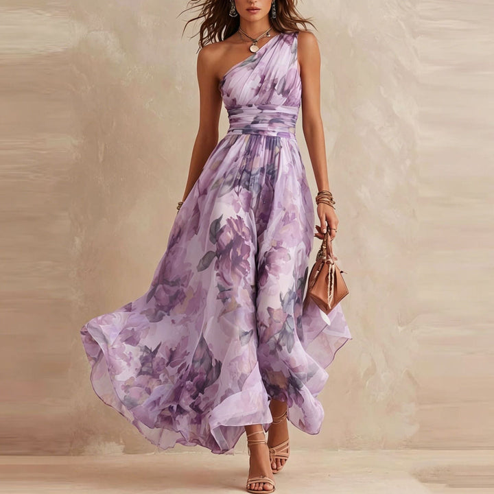 Alisa - Zartes One-Shoulder-Maxikleid mit floralem Muster