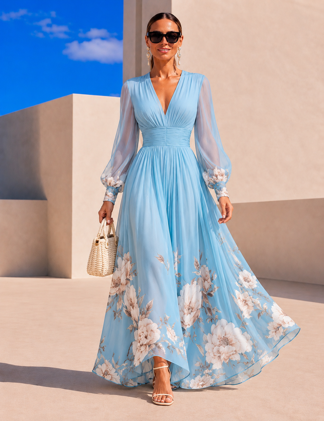 Pirelle - Tailliertes florales Maxikleid