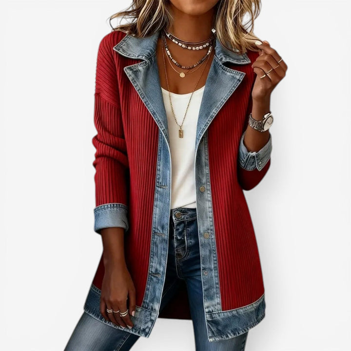 Juliette - Strickjacke mit Denim-Besatz und Rippstrick