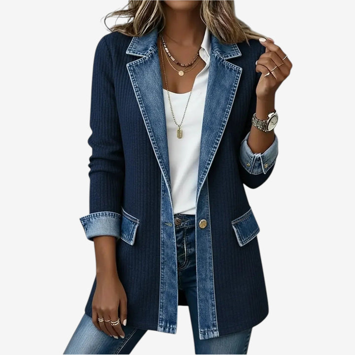 Juliette - Strickjacke mit Denim-Besatz und Rippstrick