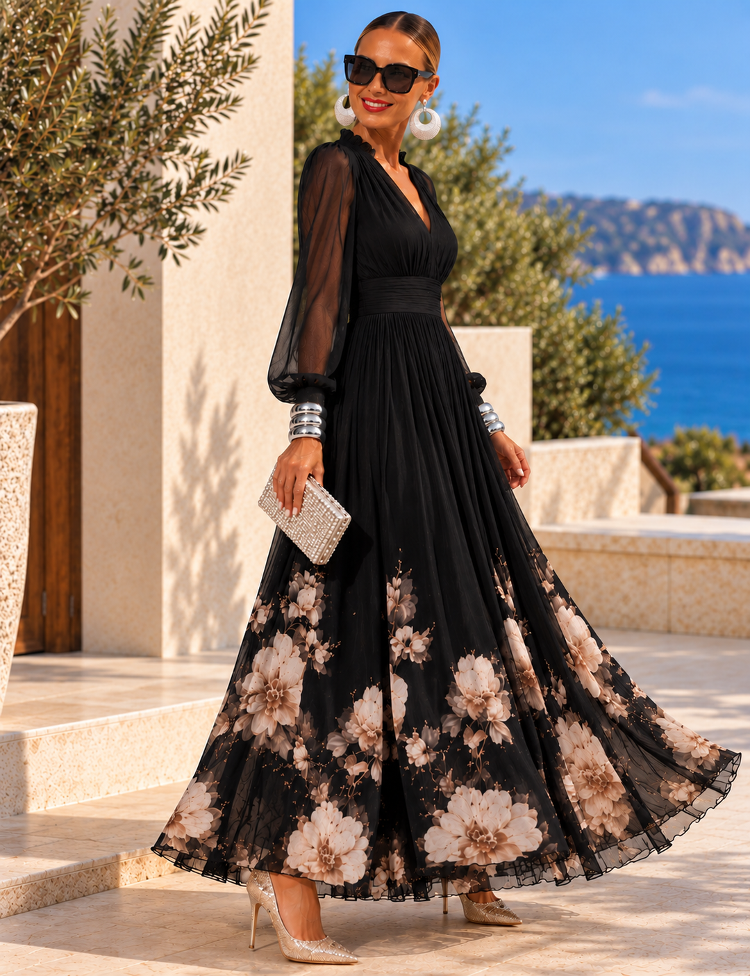 Pirelle - Tailliertes florales Maxikleid