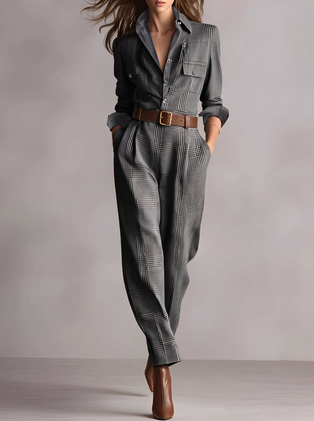 Eulie - Karo-Jumpsuit mit Gürtel