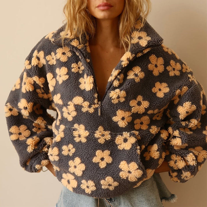 Clemency - Kuscheliger Fleece-Pullover mit Blumenmuster