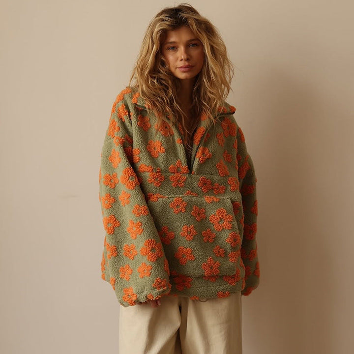 Clemency - Kuscheliger Fleece-Pullover mit Blumenmuster