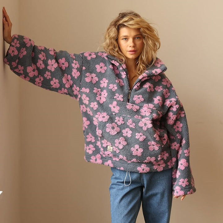 Clemency - Kuscheliger Fleecepullover mit Blumenmuster