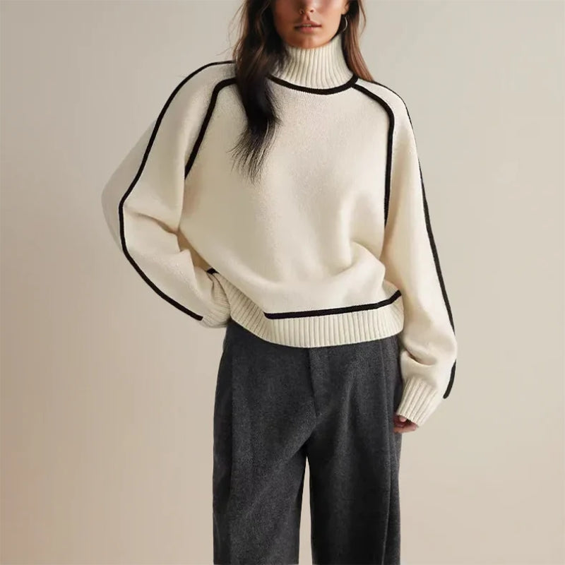 Flora - Legerer Pullover mit Kontrastbesatz