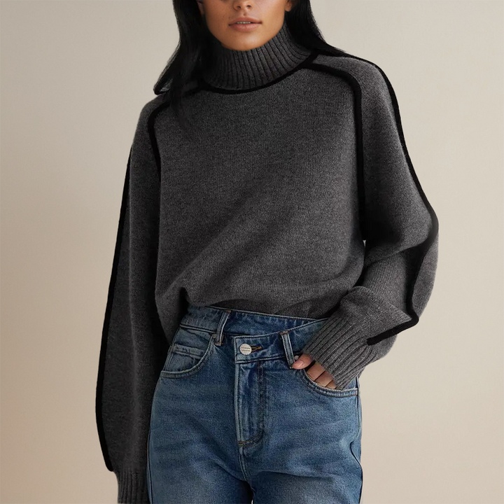Flora - Legerer Pullover mit Kontrastbesatz