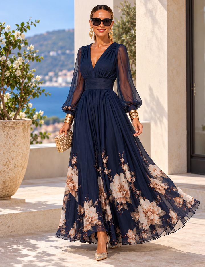 Pirelle - Tailliertes florales Maxikleid