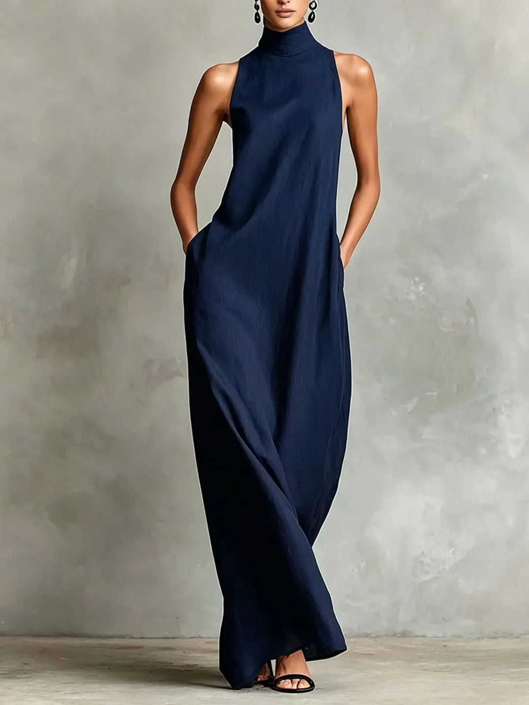 Orietta - Ärmelloses Maxikleid mit Stehkragen