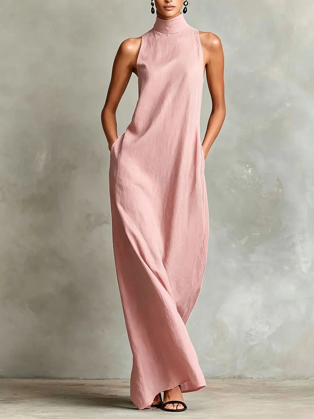 Orietta - Ärmelloses Maxikleid mit Stehkragen