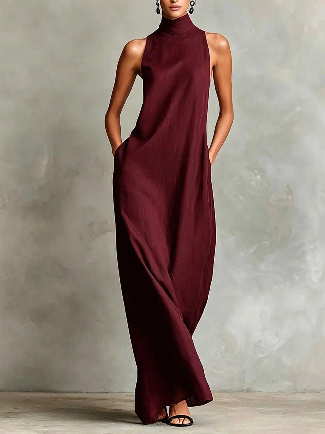 Orietta - Ärmelloses Maxikleid mit Stehkragen