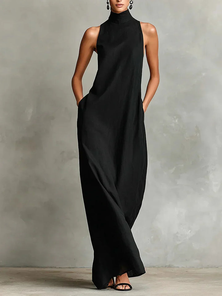 Orietta - Ärmelloses Maxikleid mit Stehkragen