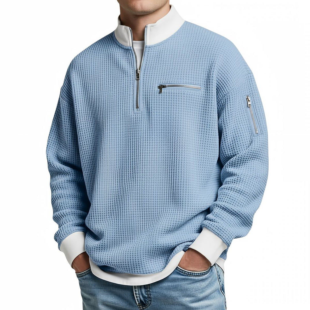Brice - Strukturierter Waffelstrick-Quarter-Zip-Pullover