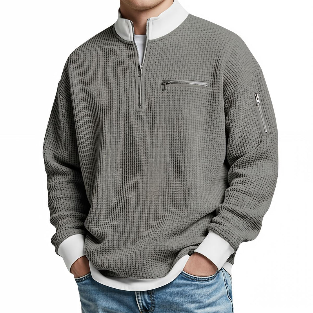 Brice - Strukturierter Waffelstrick-Quarter-Zip-Pullover