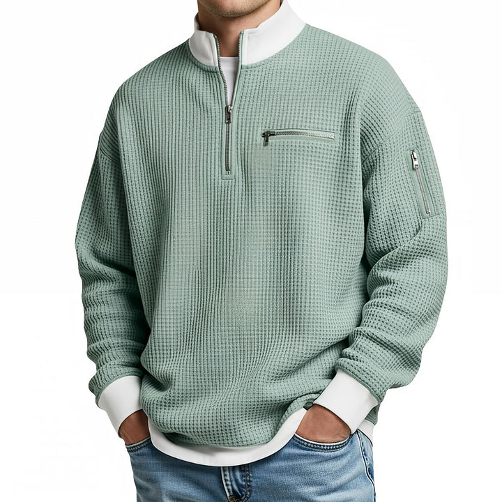 Brice - Strukturierter Waffelstrick-Quarter-Zip-Pullover