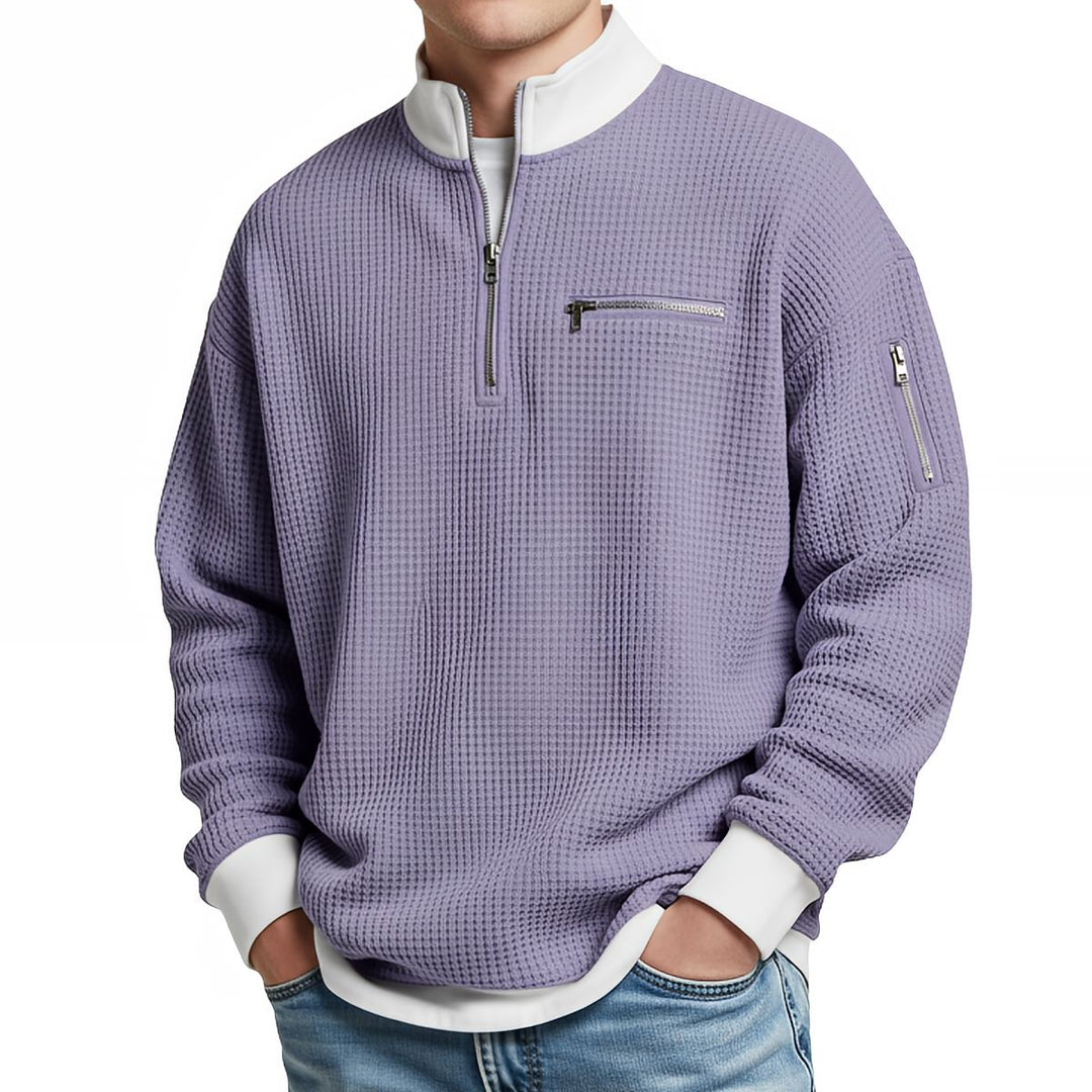 Brice - Strukturierter Waffelstrick-Quarter-Zip-Pullover