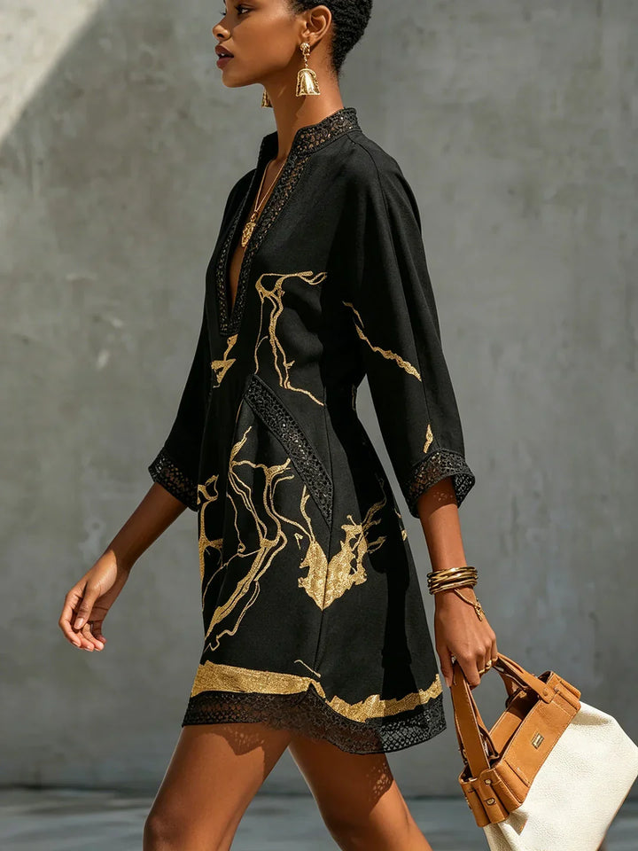 Emmerly - Luxuriöses A-Linien-Kleid mit Marmorprint