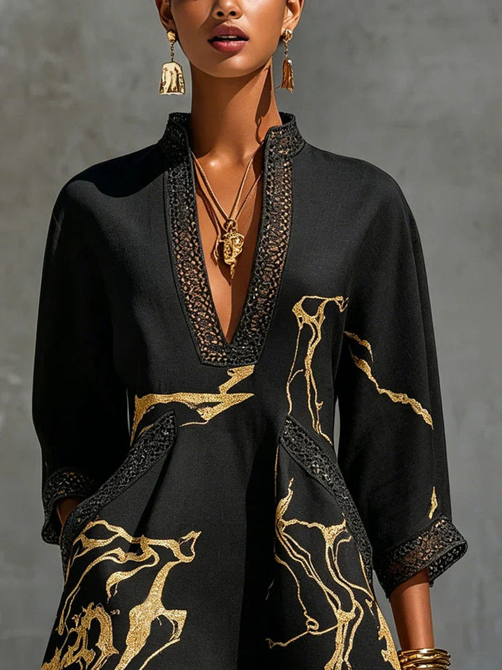 Sidonia - Luxuriöses A-Linien-Kleid mit Marmor-Print