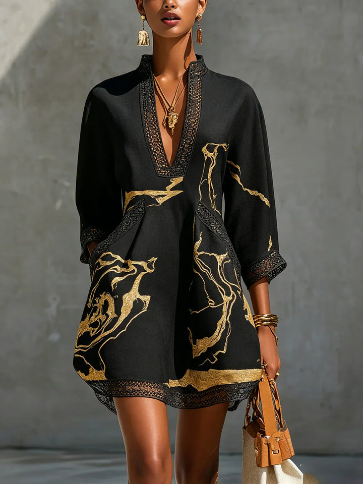 Sidonia - Luxuriöses A-Linien-Kleid mit Marmor-Print