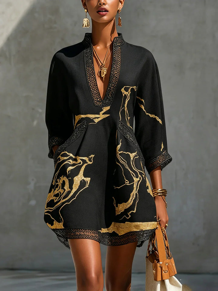 Emmerly - Luxuriöses A-Linien-Kleid mit Marmorprint