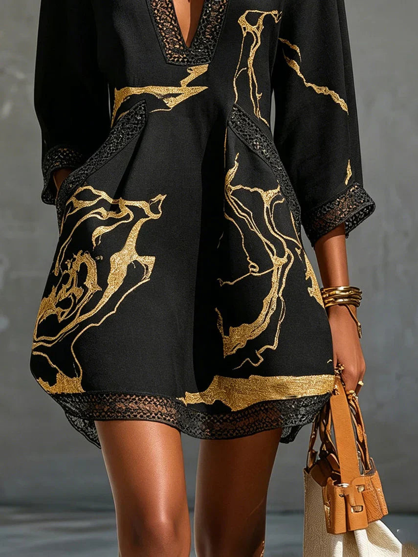 Sidonia - Luxuriöses A-Linien-Kleid mit Marmor-Print