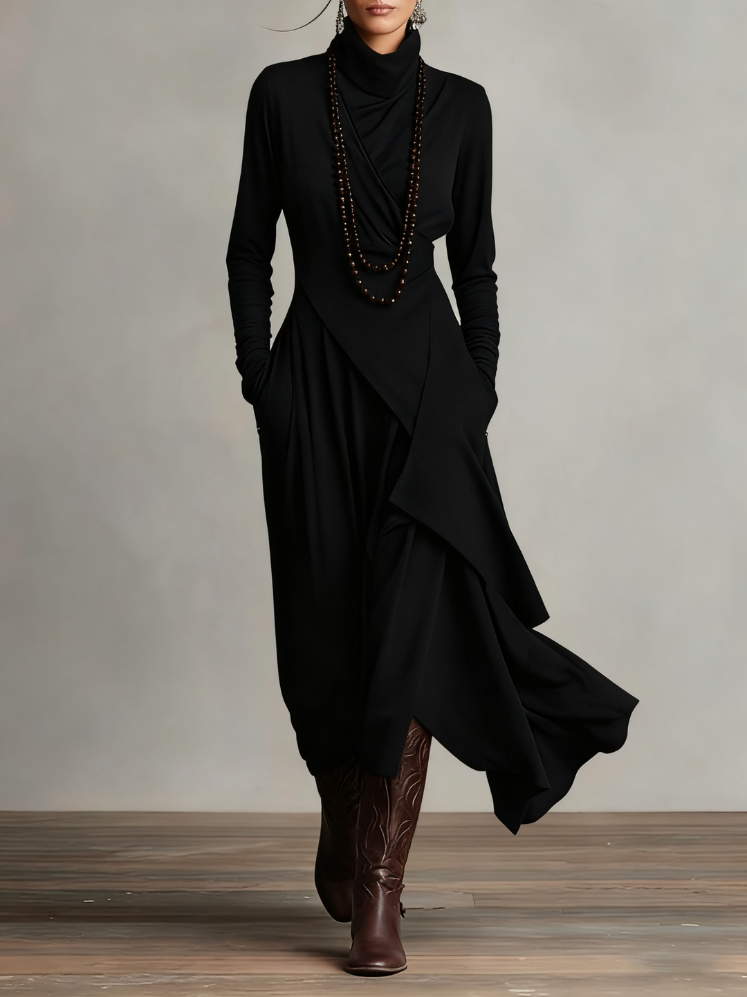 Celenora - Weiches Maxikleid mit hohem Kragen