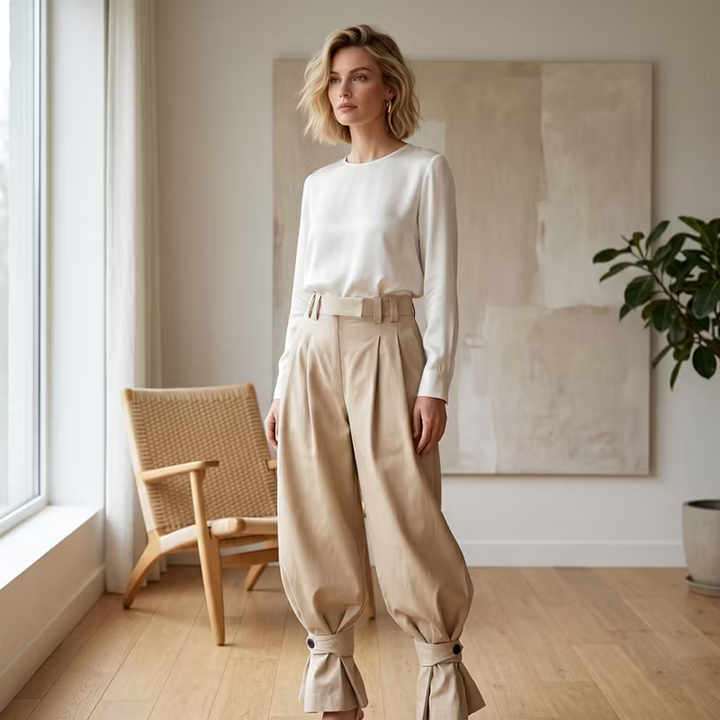 Dianella - Hochtaillierte Hose mit Rüschen-Saum