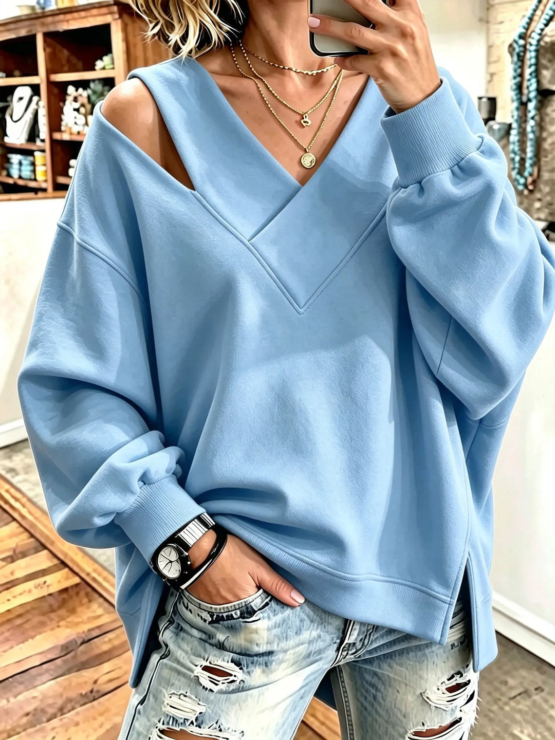 Aurelia - Soft-Touch-Sweatshirt mit V-Ausschnitt
