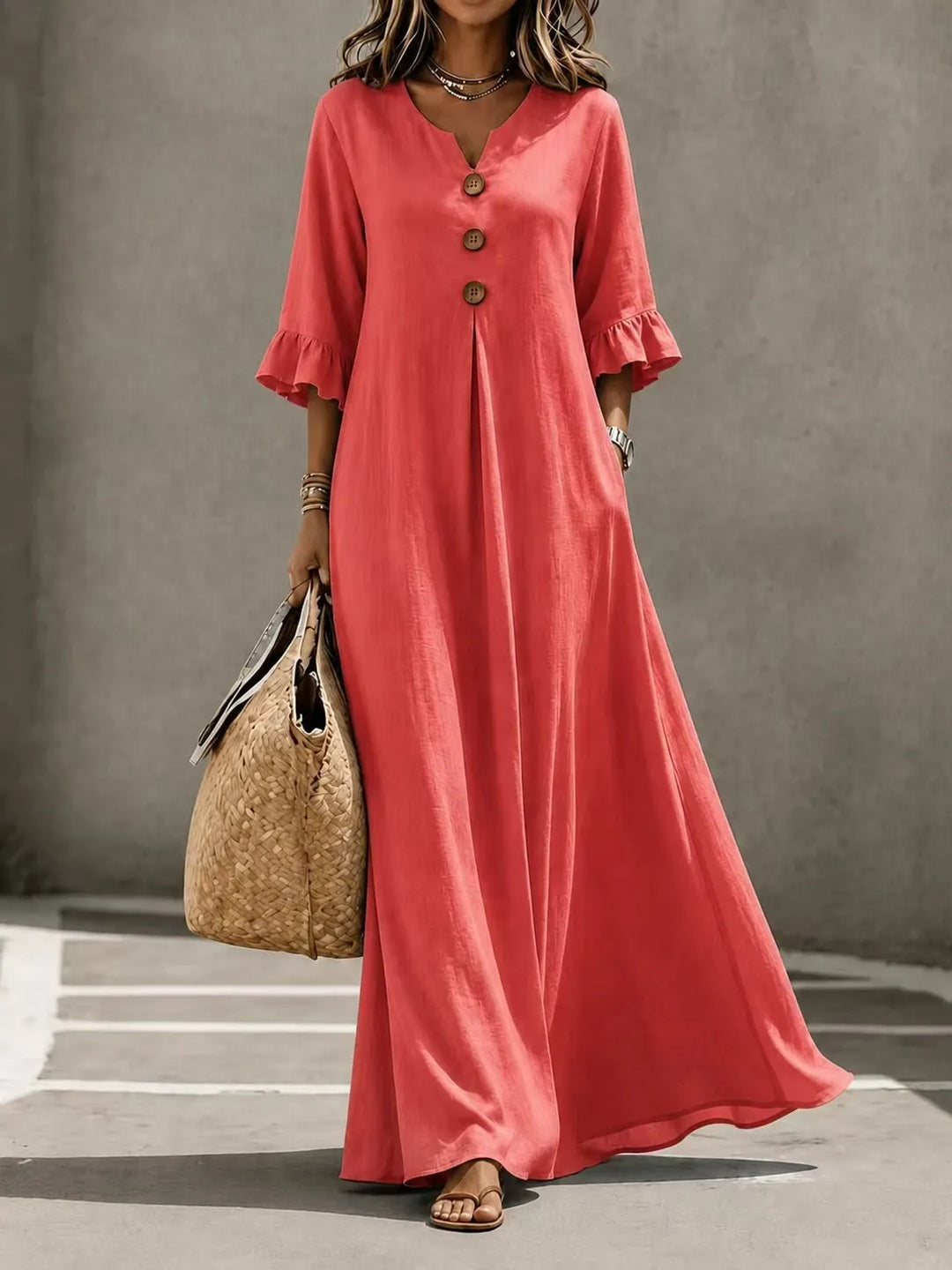 Vesperelle - Bedrucktes Soft-Touch-Maxikleid mit V-Ausschnitt