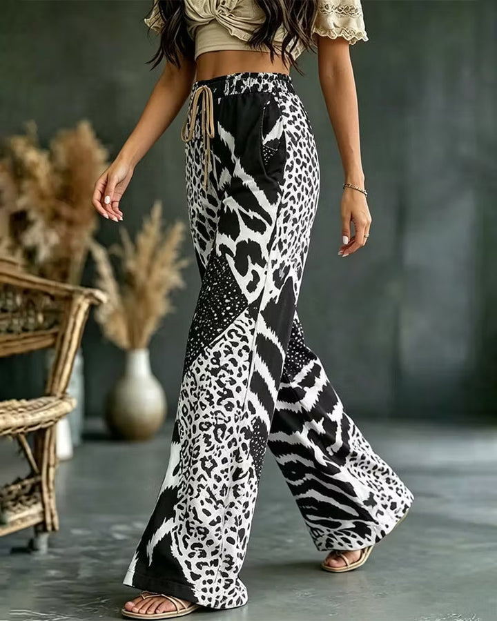 Elfrida - Weiche Palazzohose mit Leoparden-Patchwork