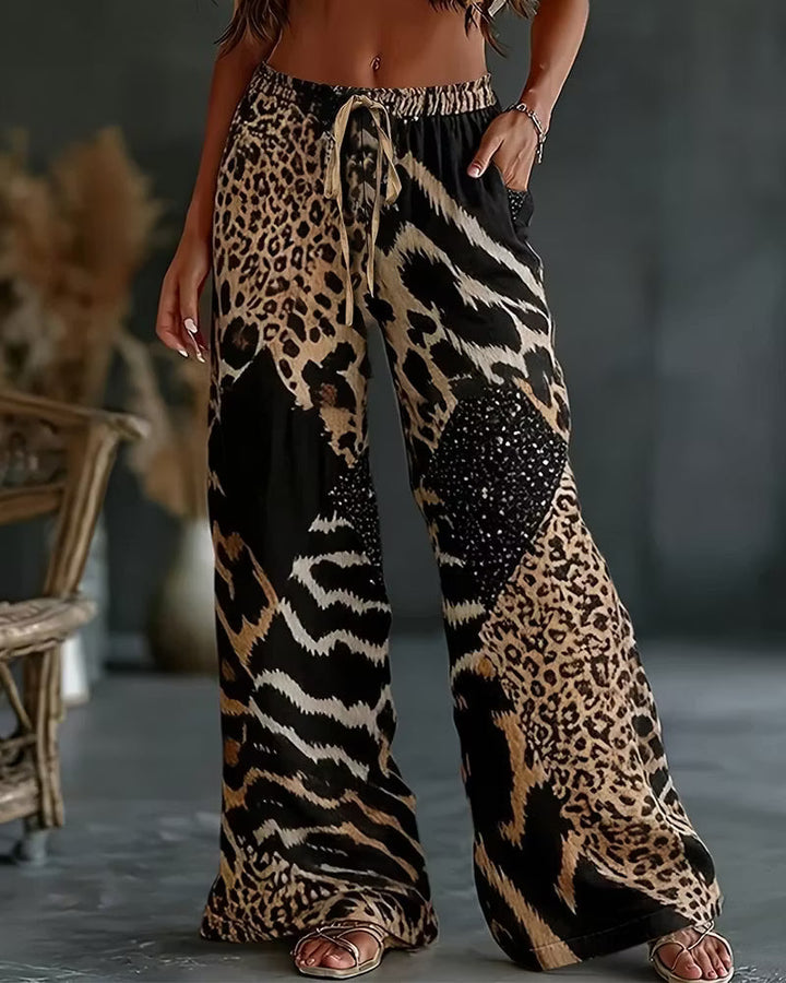 Elfrida - Weiche Palazzohose mit Leoparden-Patchwork