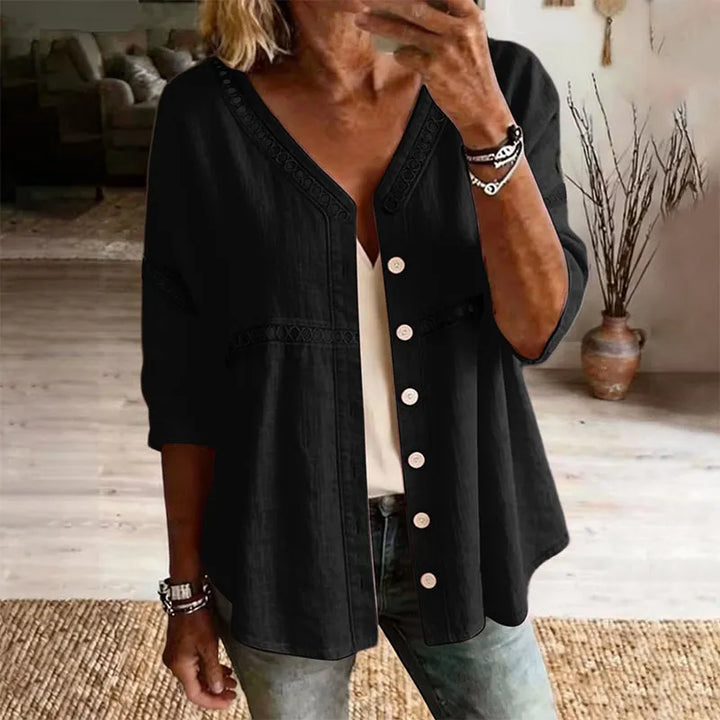 Ardena - Bestickte Bluse mit Knopfleiste