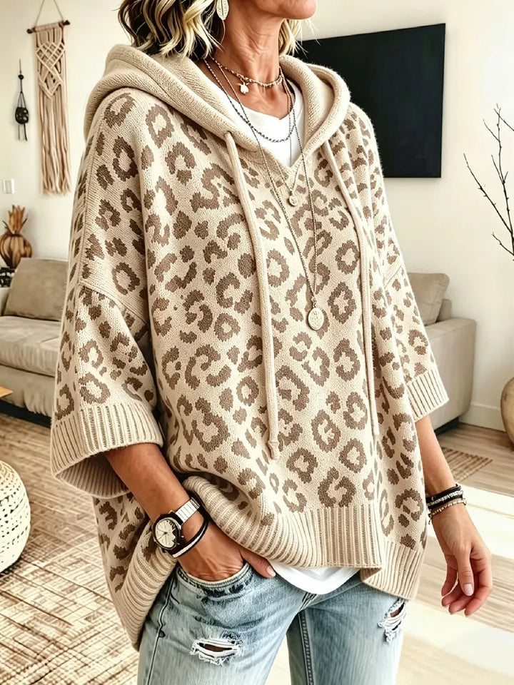 Jocasta - Oversize-Strickhoodie mit Leopardenmuster
