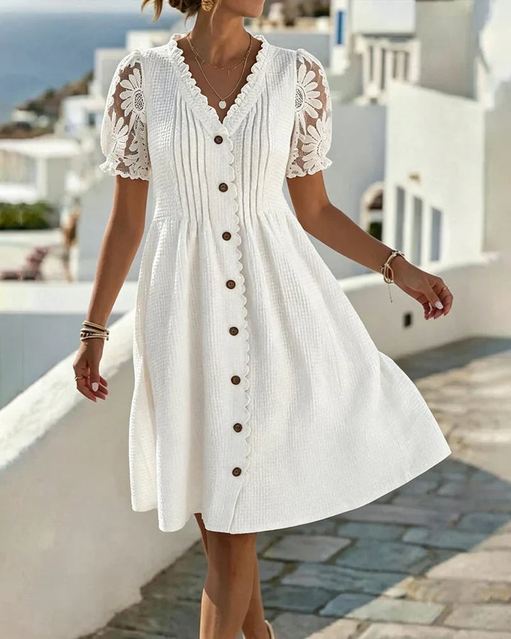 Emmara - Premium Patchwork-Kleid mit Puffärmeln