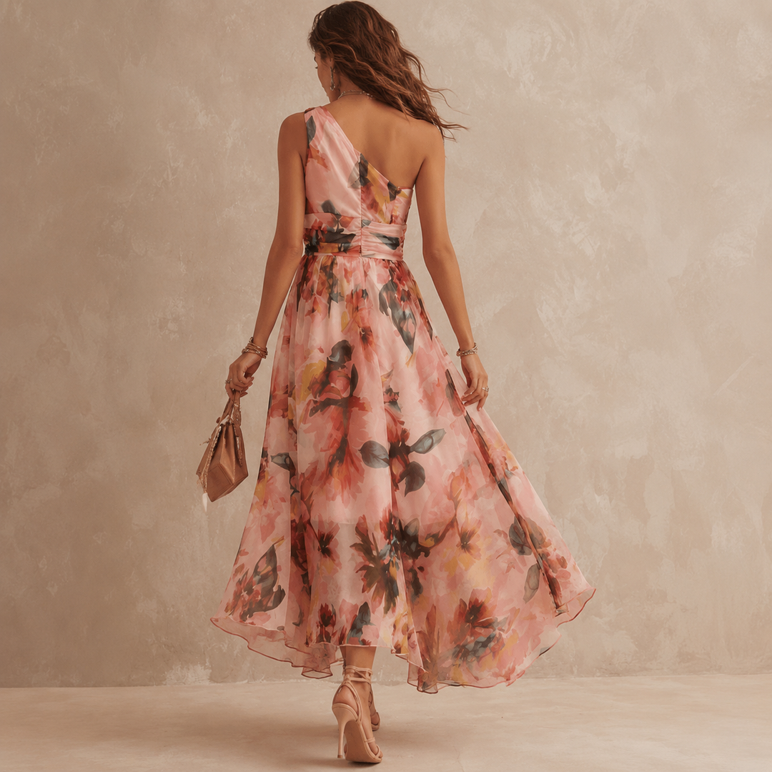 Alisa - Zartes One-Shoulder-Maxikleid mit floralem Muster