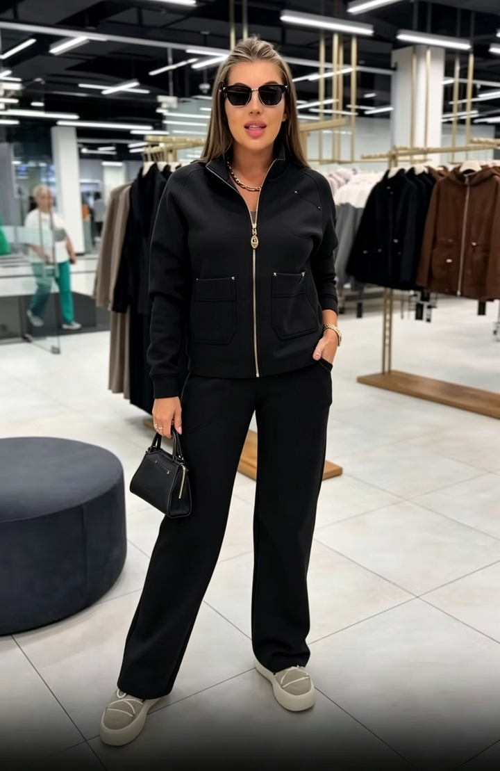 Floranique - Set aus kurz geschnittener Jacke mit Reißverschluss und weiter Hose mit weichem Griff