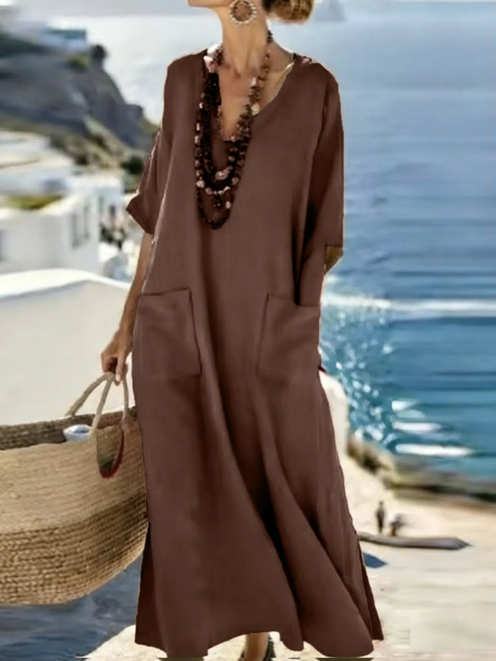 Serenelle - Bedrucktes Soft-Touch-Maxikleid mit V-Ausschnitt