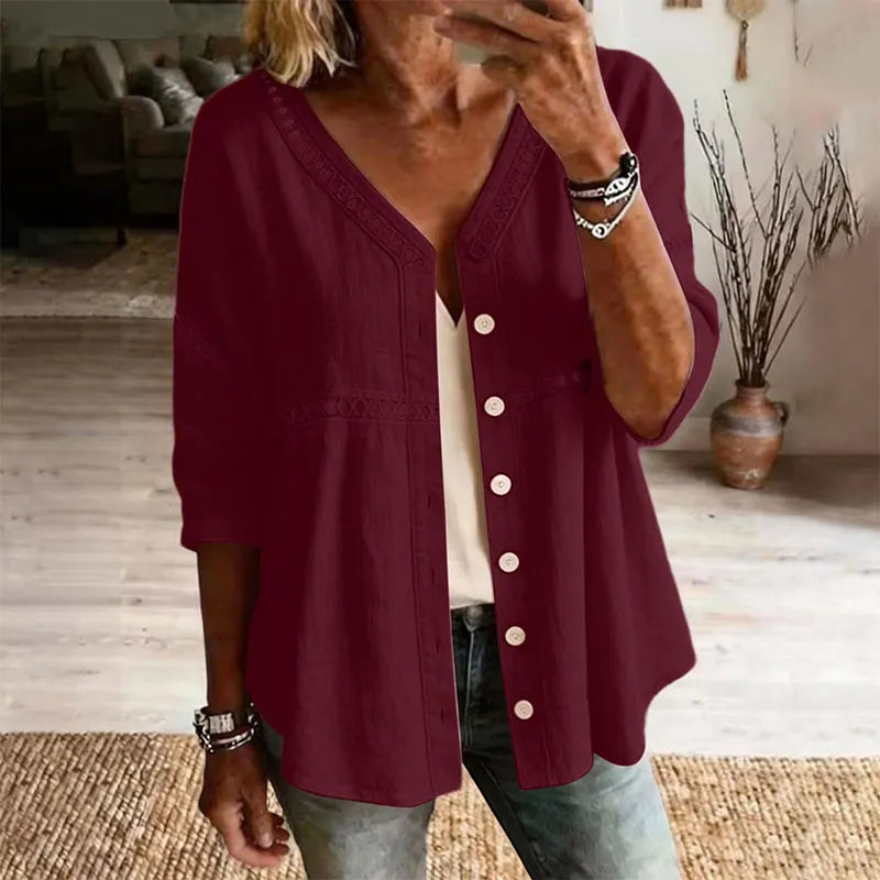 Ardena - Bestickte Bluse mit Knopfleiste