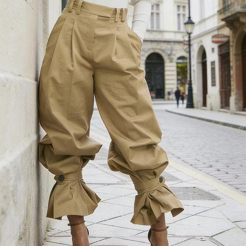Dianella - Hochtaillierte Hose mit Rüschen-Saum