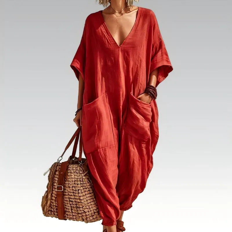 Evelisse - Lässiger Jumpsuit mit Fledermausärmeln und Taschen