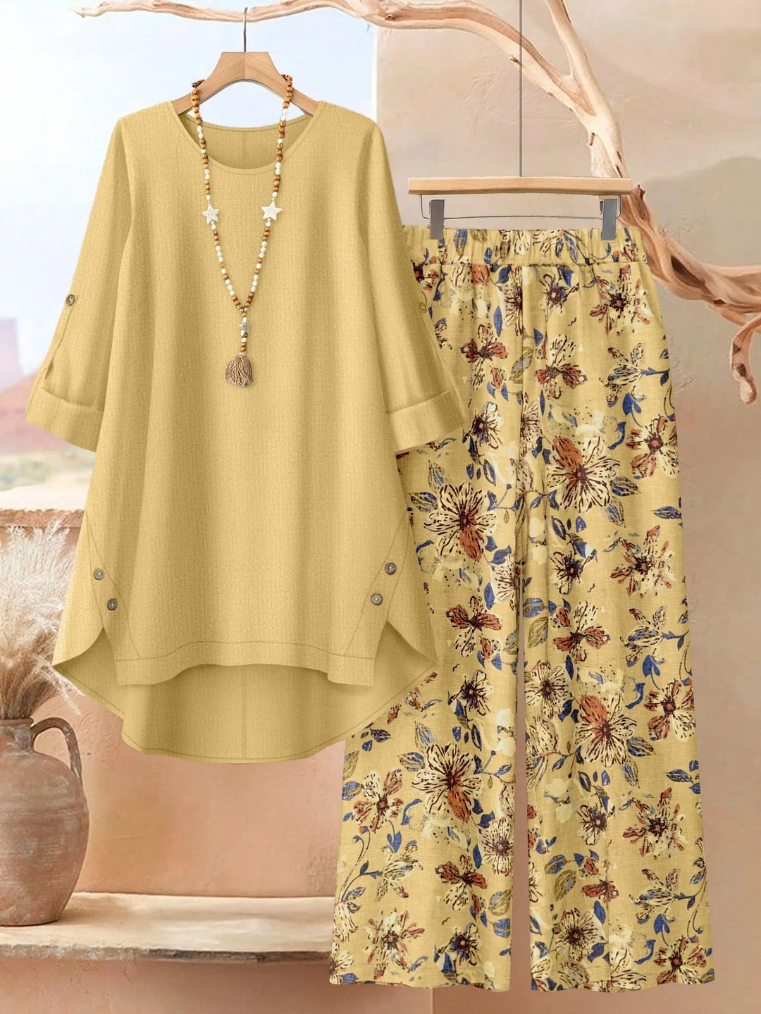 Rosette - Set aus luftiger, mehrlagiger Tunika und weiter Hose