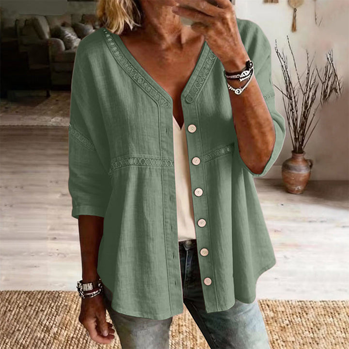 Ardena - Bestickte Bluse mit Knopfleiste