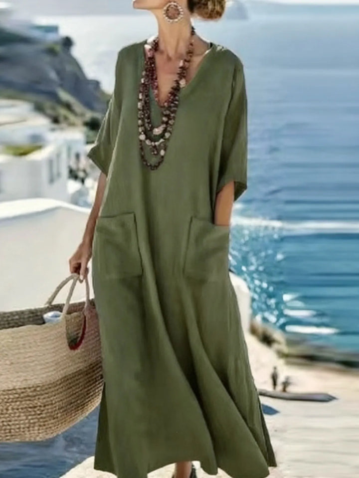 Serenelle - Bedrucktes Soft-Touch-Maxikleid mit V-Ausschnitt