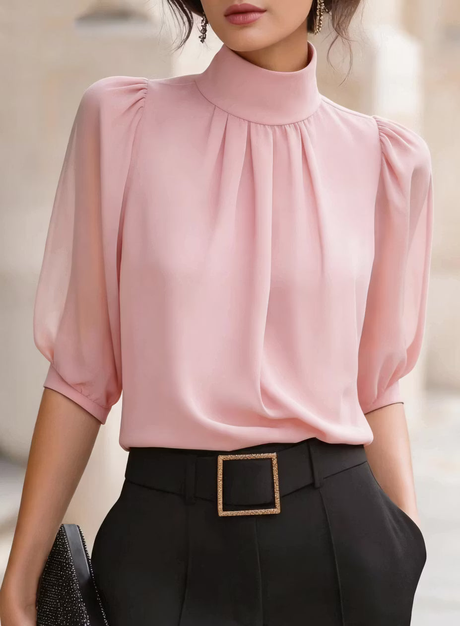 Valessique - Plissee-Bluse mit hohem Kragen